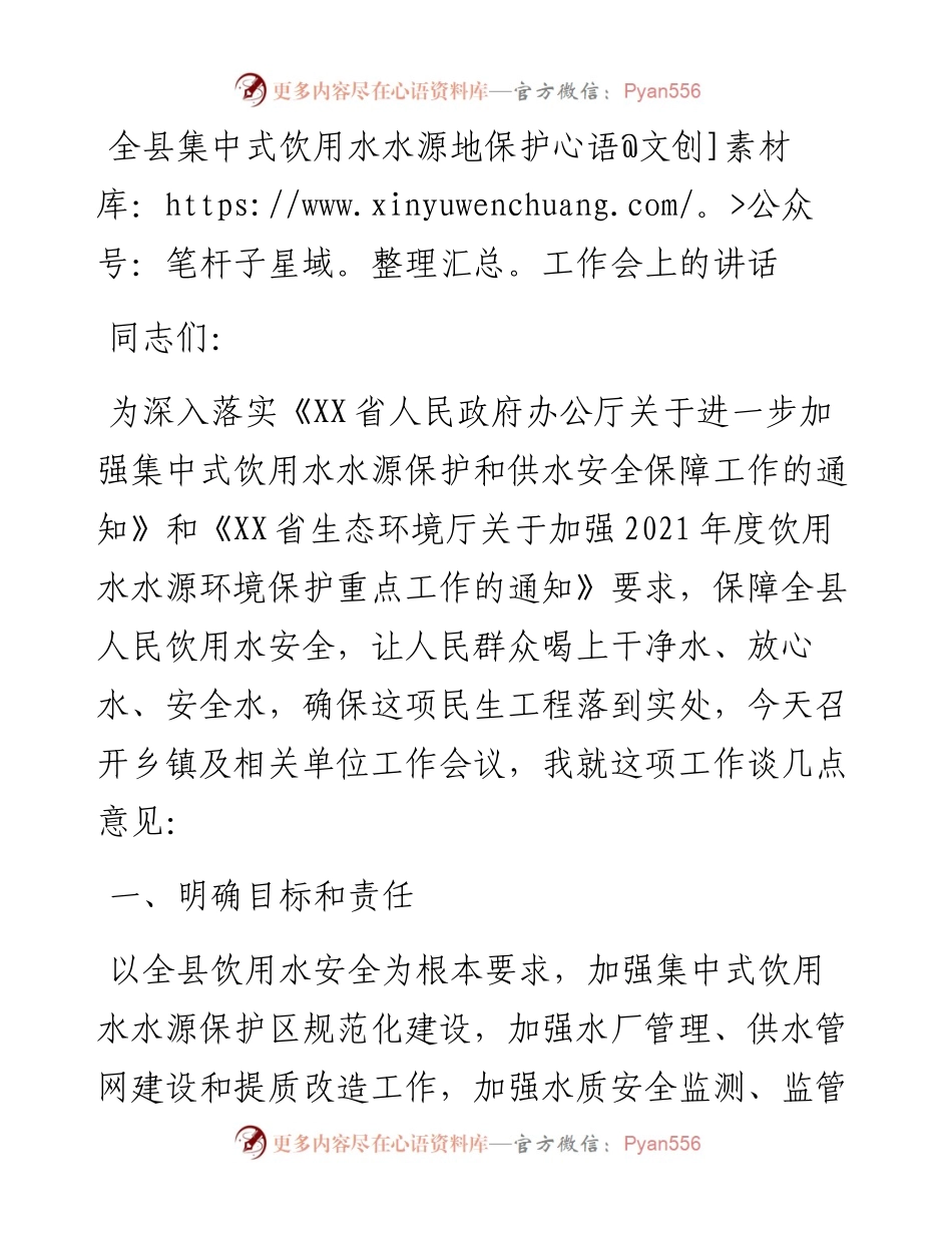 全县集中式饮用水水源地保护工作会上的讲话.docx_第1页