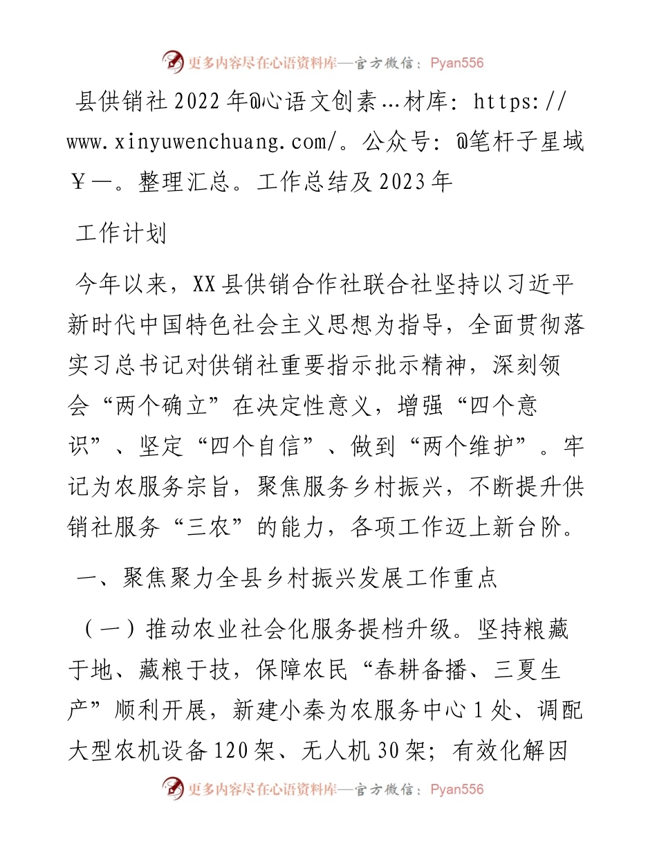 县供销社工作总结及2023年发工作计划.docx_第1页