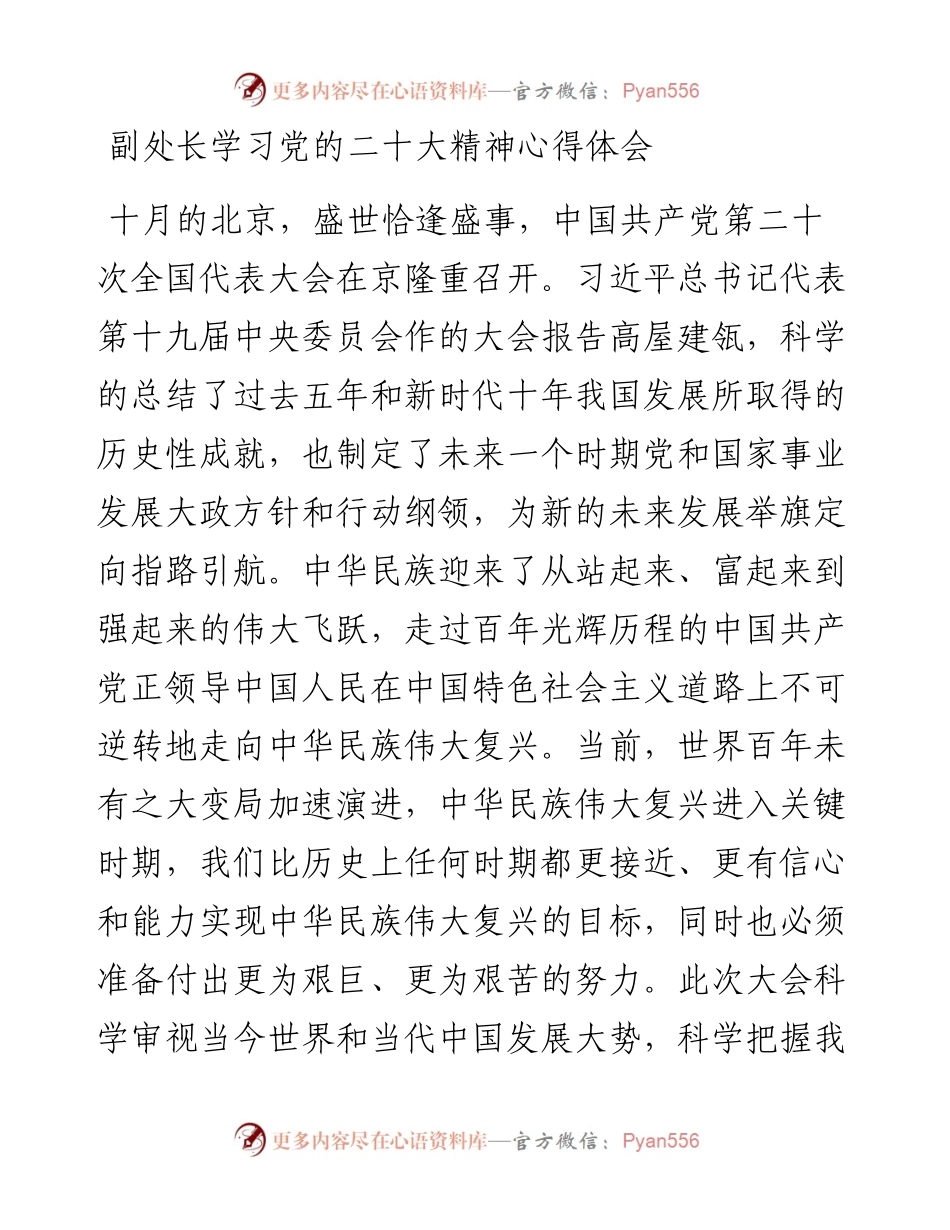 副处长学习党的二十大精神心得体会.docx_第1页
