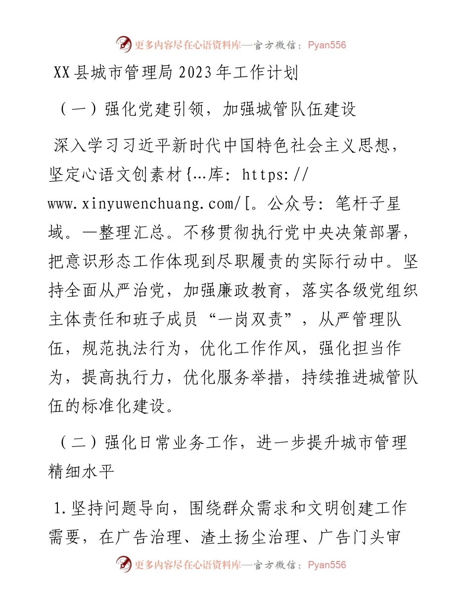 县城市管理局2023年工作计划.docx_第1页