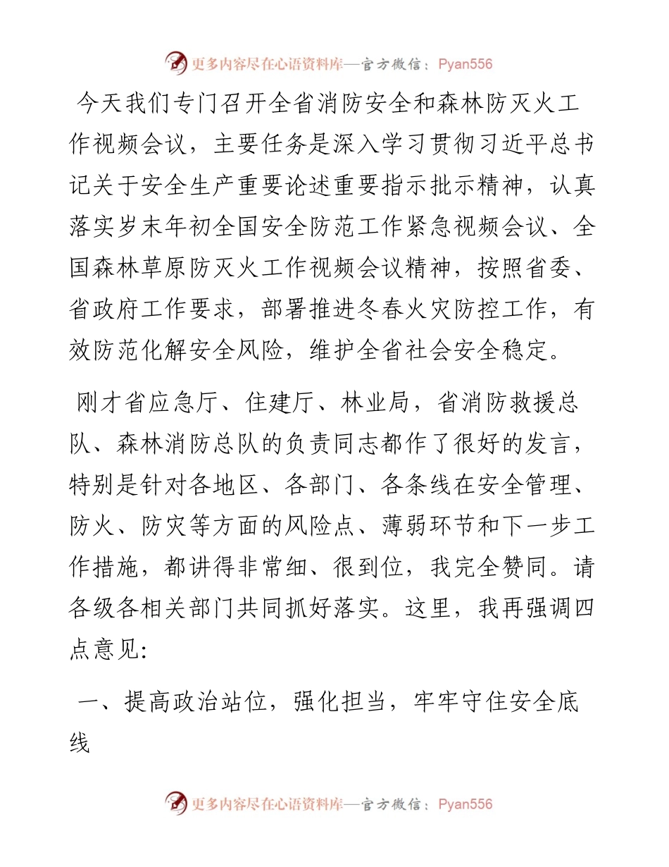 副省长在全省消防安全和森林防灭火工作视频会议上的讲话.docx_第1页