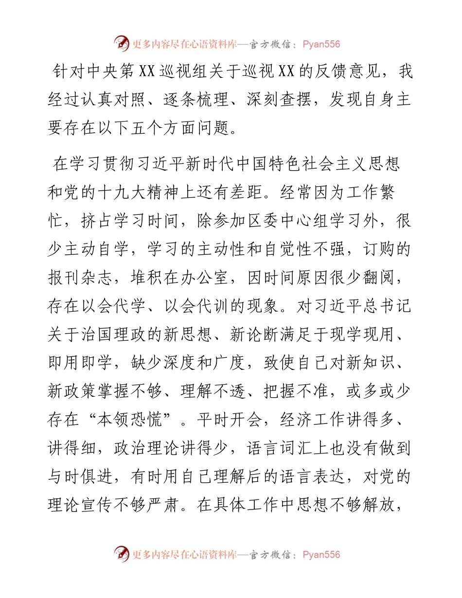 区长巡察整改专题民主生活会个人对照检查材料.docx_第2页