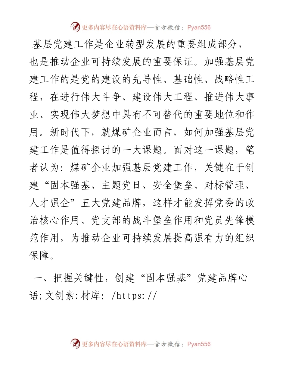 关于新时代煤企创建五大党建品牌的经验交流材料.docx_第1页