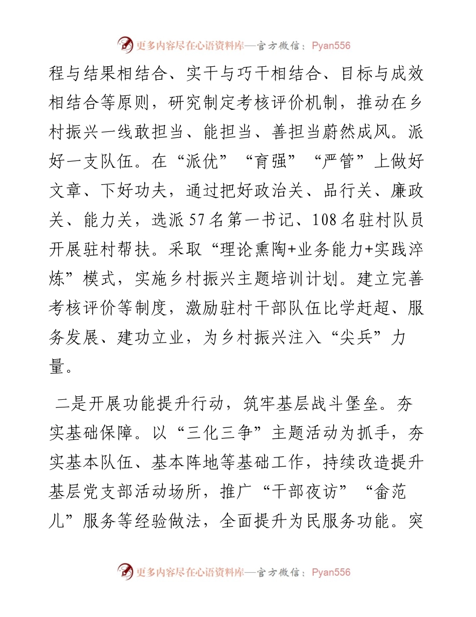 农村党建“四大行动”助力乡村振兴汇报.docx_第2页