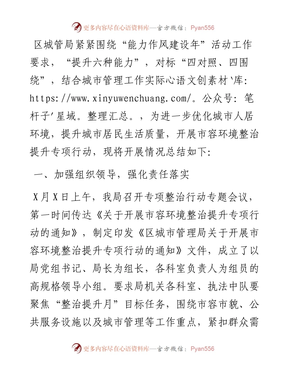 区城市管理局（区城市综合执法局）开展市容环境整治提升专项行动工作总结.docx_第1页