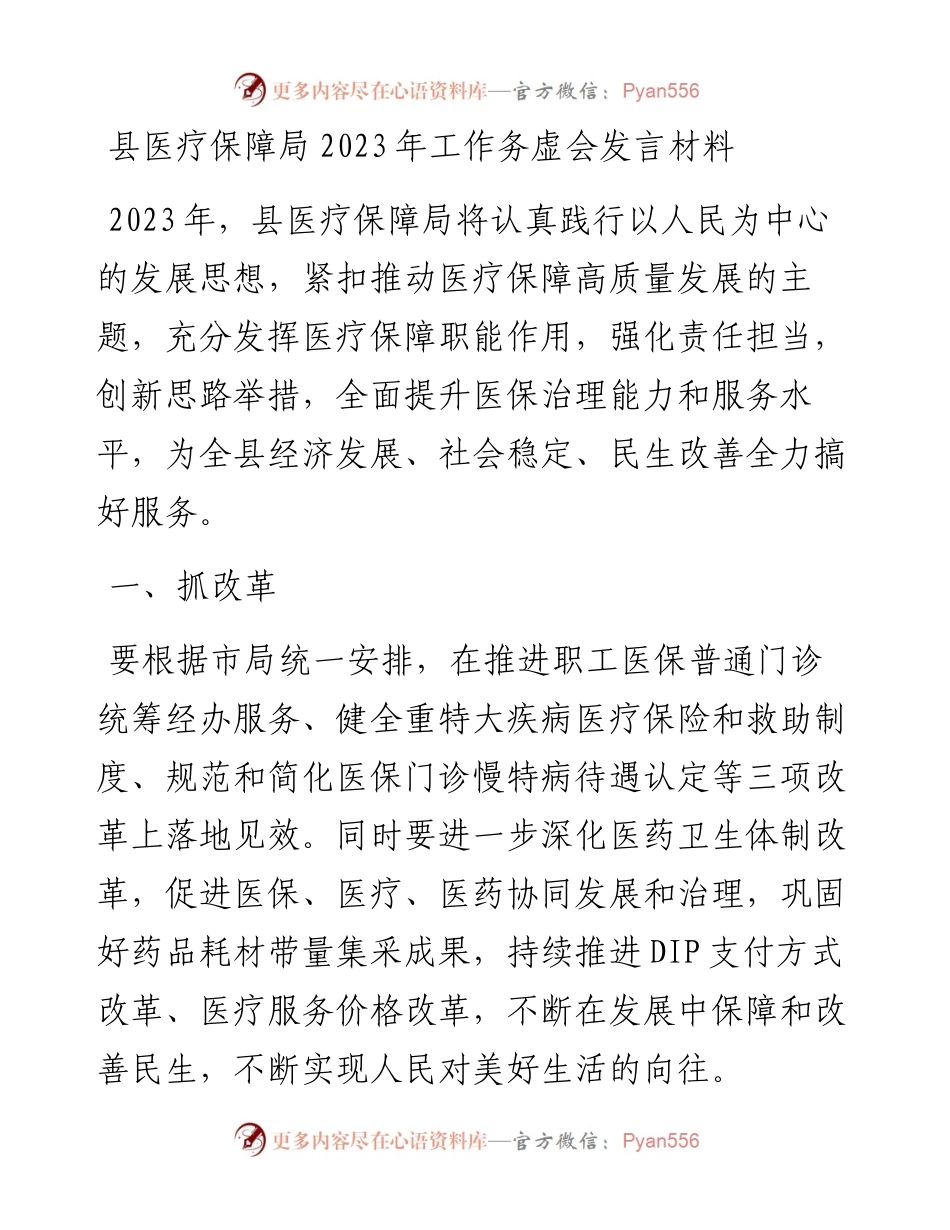 县医疗保障局2023年工作务虚会发言材料.docx_第1页
