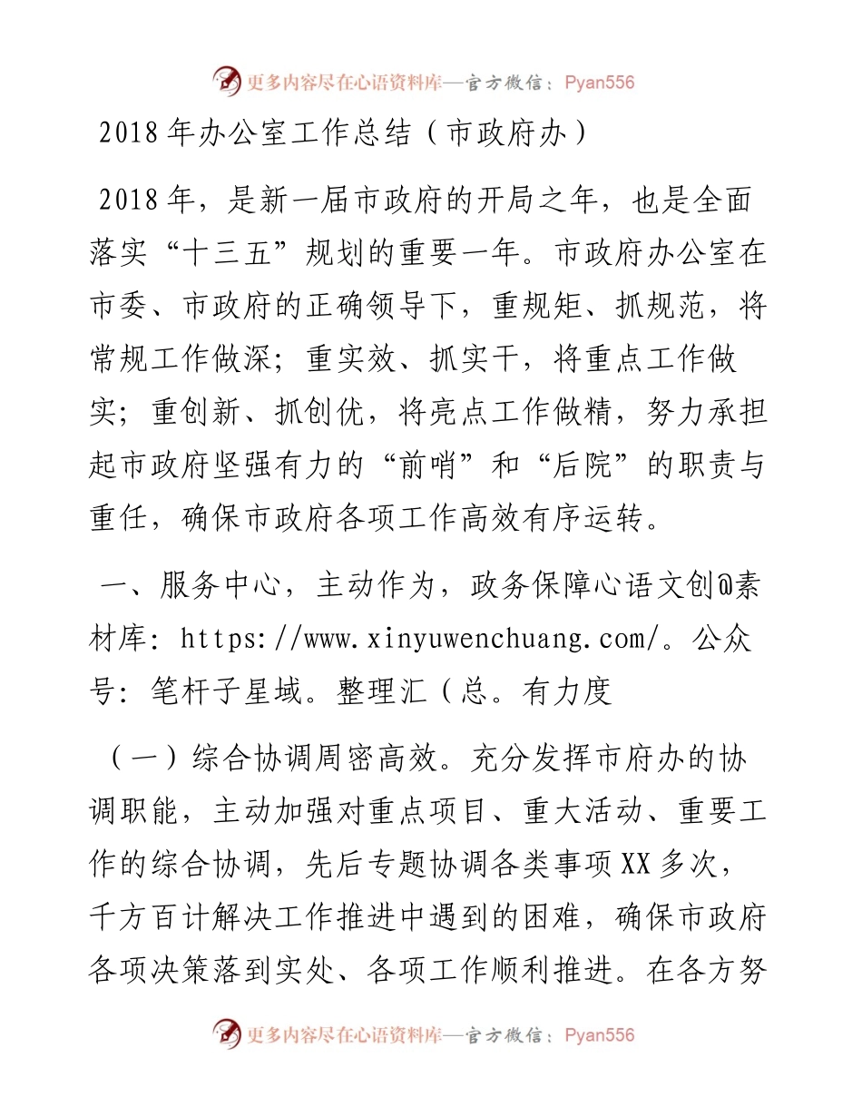 办公室工作总结（市政府办）.docx_第1页