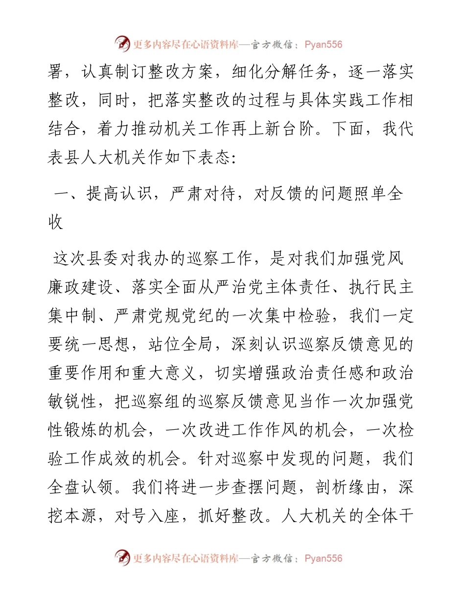 县人大常委会党组成员、办公室主任在巡察工作情况反馈会上的整改表态发言.docx_第2页