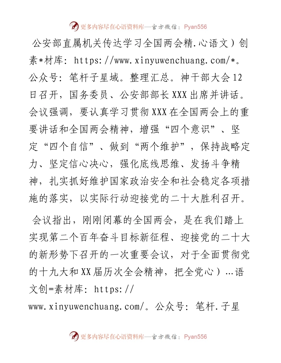 公安部召开直属机关干部大会传达学习X重要讲话和全国两会精神.docx_第1页