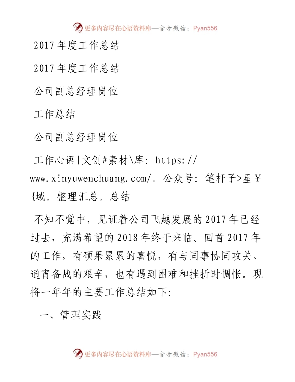 公司副总经理岗位工作总结.docx_第1页