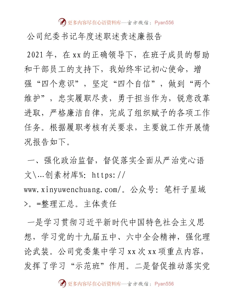 公司纪委书记年度述职述责述廉报告.docx_第1页