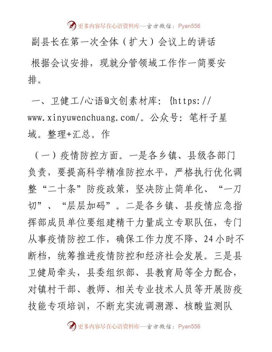 副县长在第一次全体（扩大）会议上的讲话范文.docx_第1页