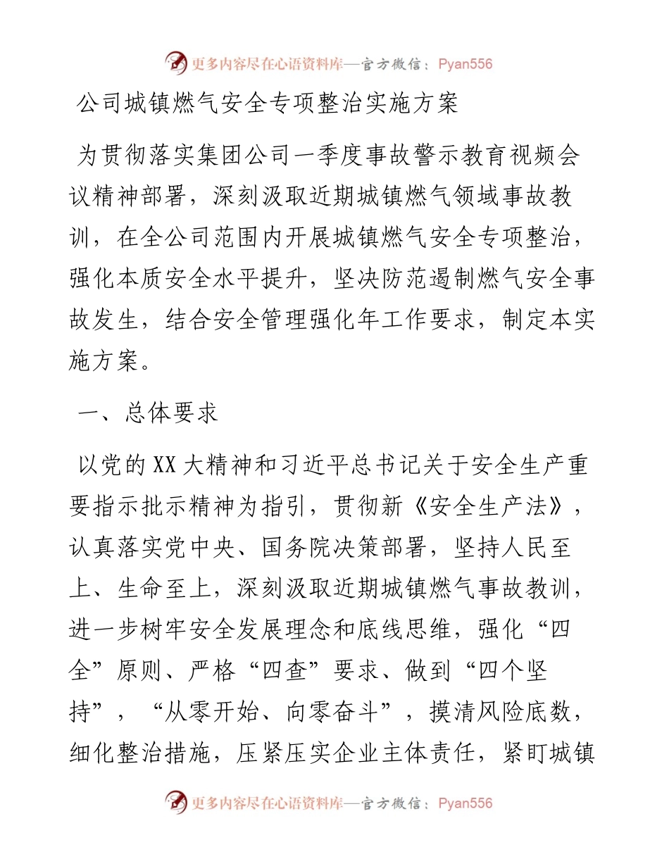 公司城镇燃气安全专项整治实施方案.docx_第1页