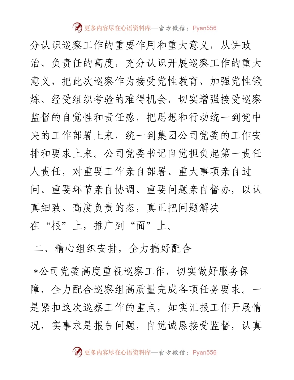 公司党委配合上级党委巡察工作有关情况汇报.docx_第2页