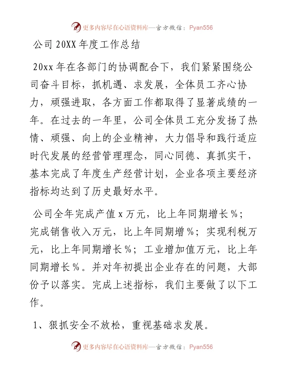 公司20XX年度工作总结.docx_第1页