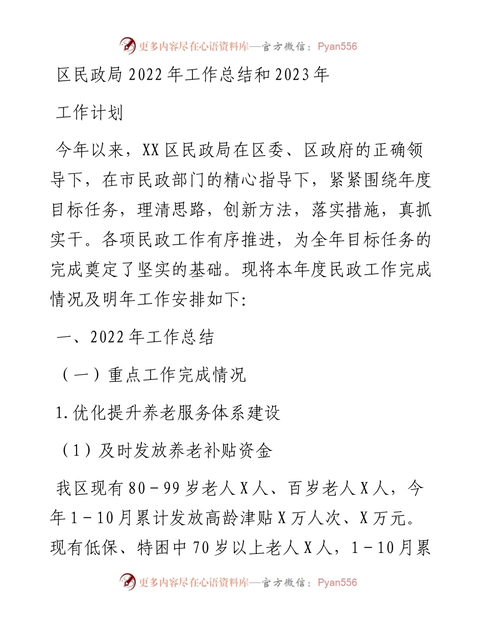 区民政局工作总结和2023年工作计划.docx_第1页