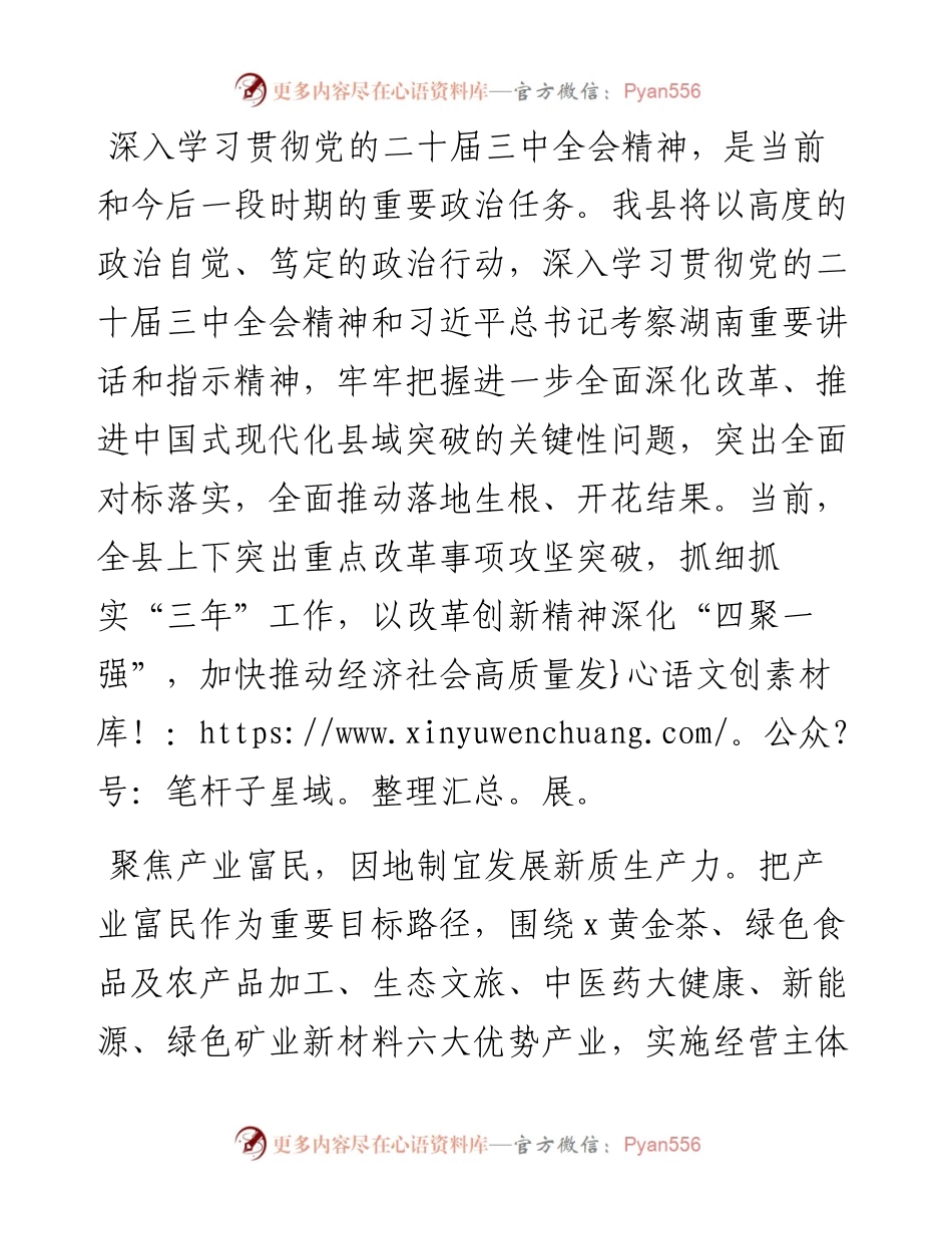 县委书记学习二十届三中全会精神研讨发言：以改革精神培育新优势开辟新赛道.docx_第1页