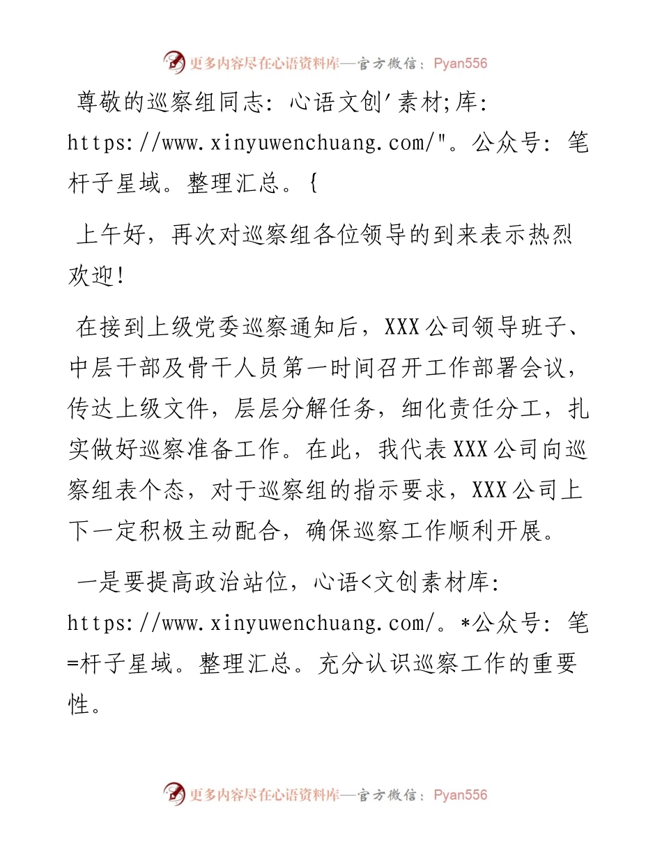 公司党委接受上级党委巡察动员讲话.docx_第1页