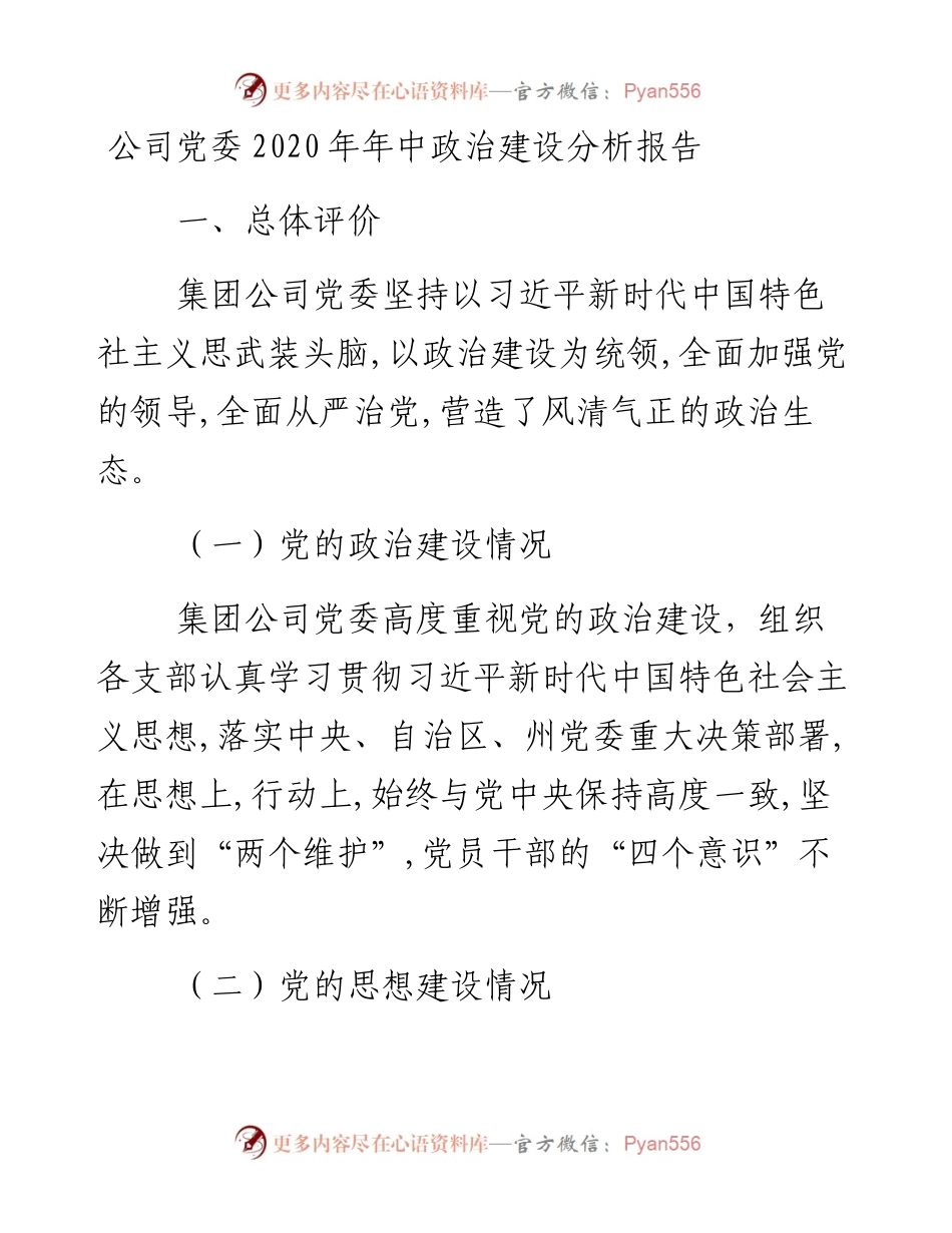 公司党委年中政治建设分析报告.docx_第1页