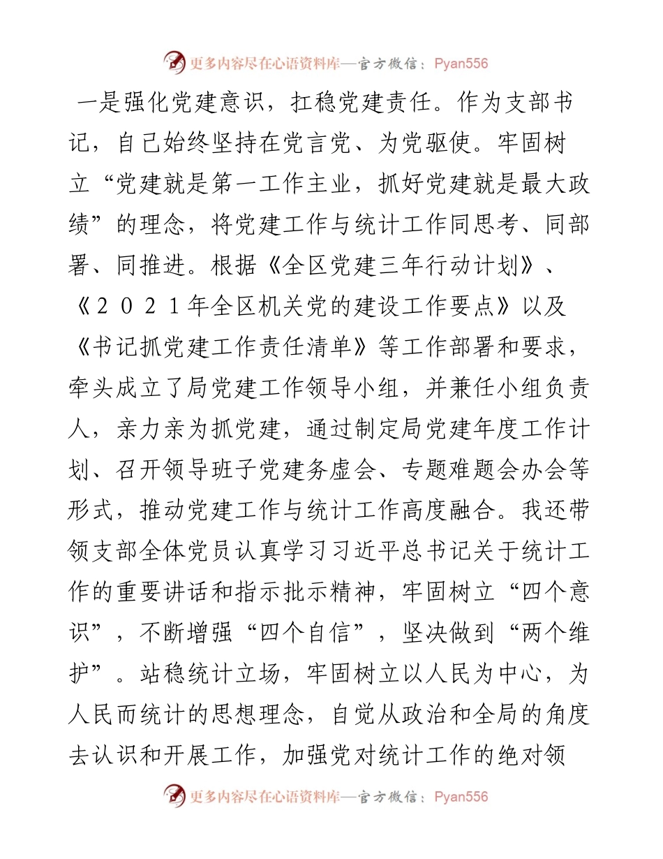 区统计局党支部书记度书记抓基层党建工作述职报告.docx_第2页