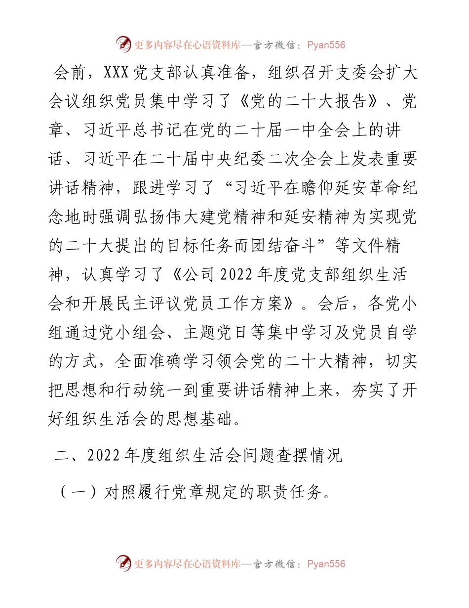公司党支部班子度组织生活会对照检查材料.docx_第2页