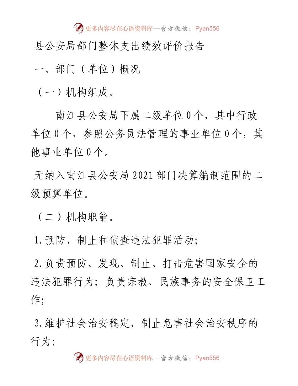 县公安局部门整体支出绩效评价报告 .docx_第1页