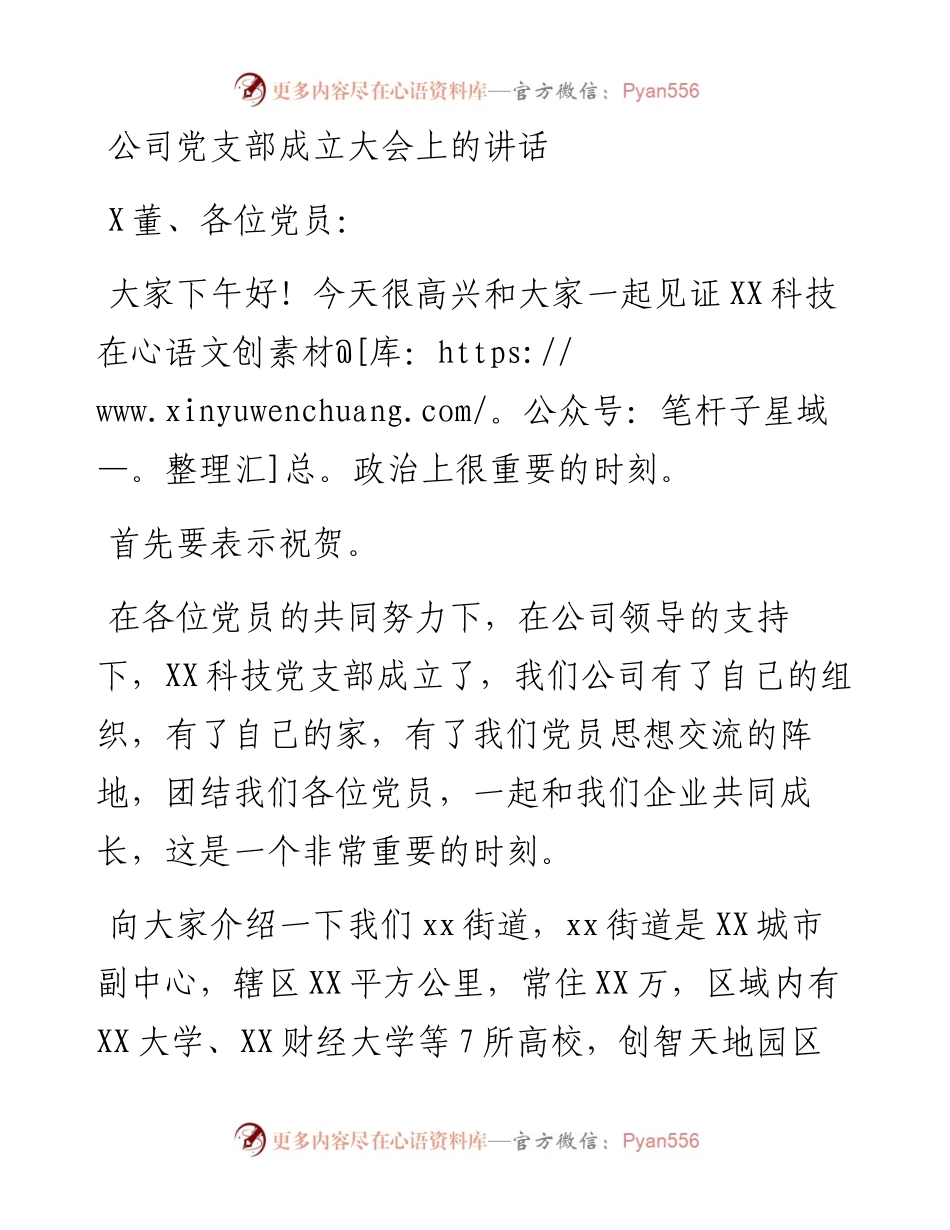 公司党支部成立大会上的讲话.docx_第1页