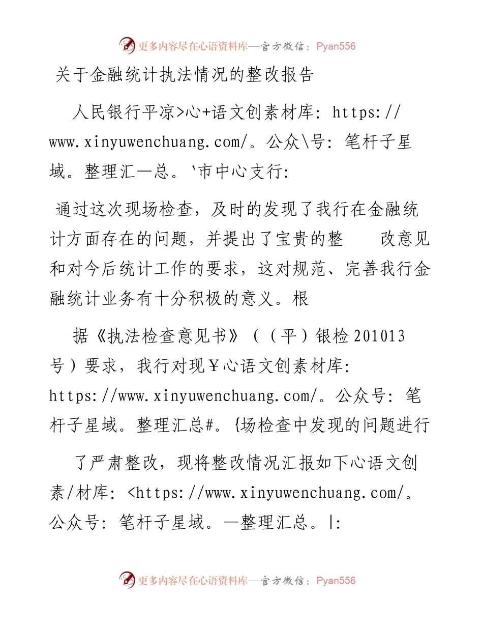 关于金融统计执法情况的整改报告.docx_第1页