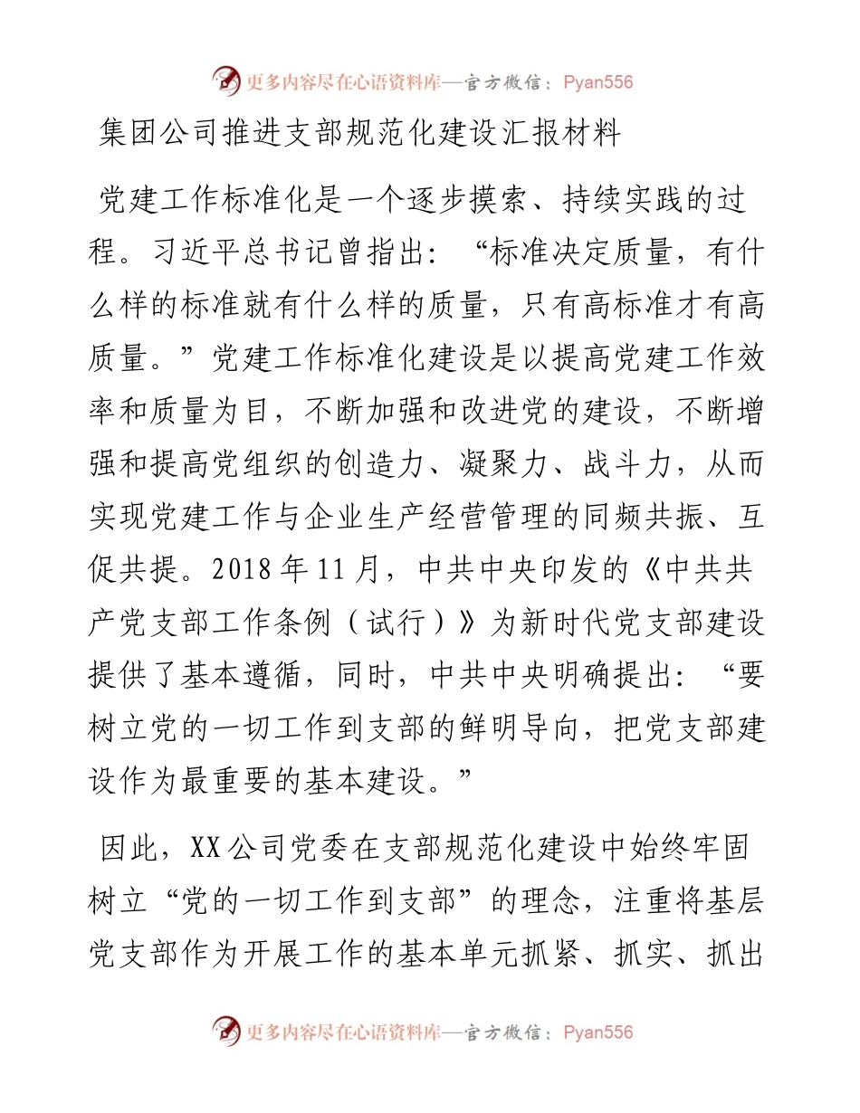 公司推进支部规范化建设总结汇报.docx_第1页