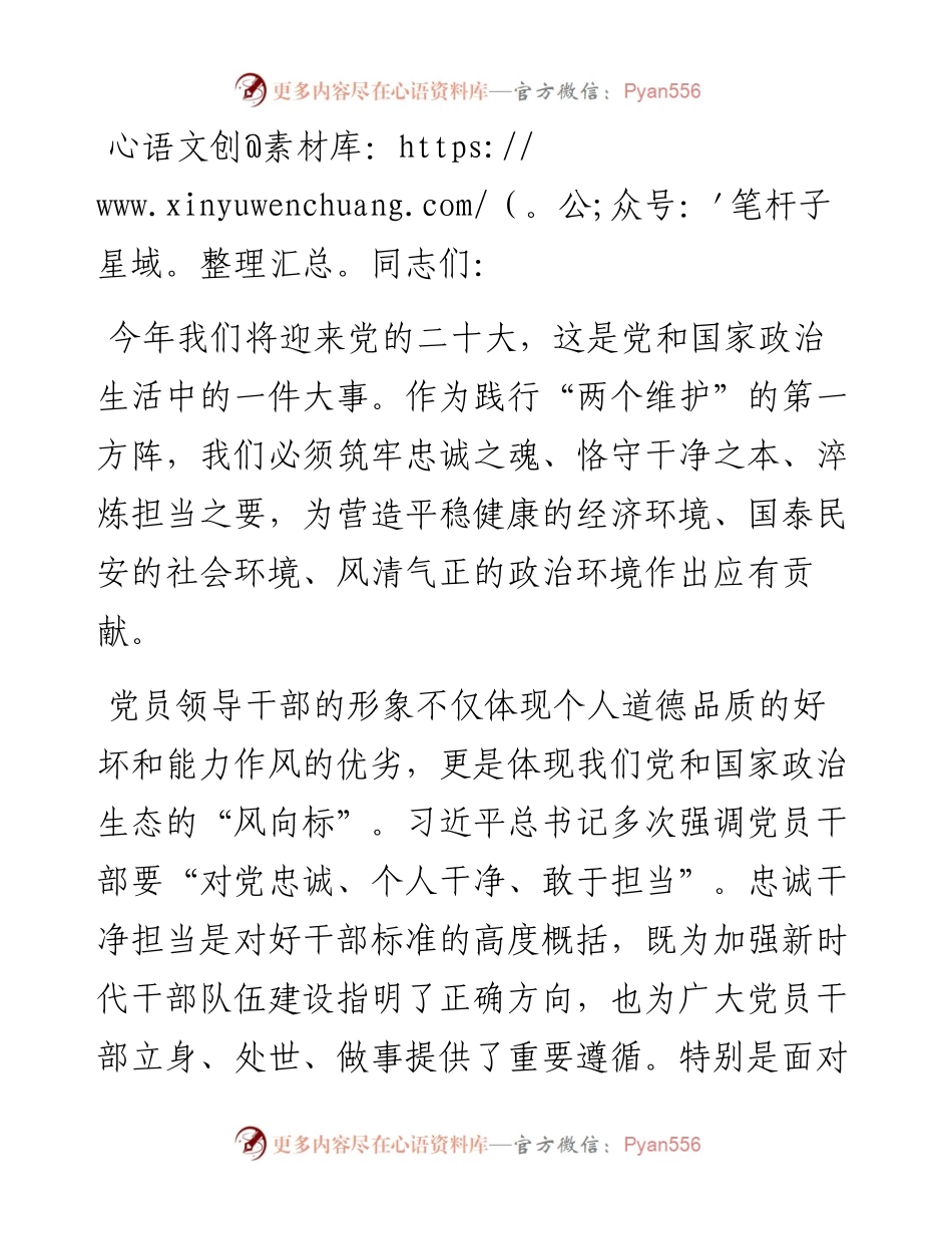 党课：永葆忠诚干净担当 坚决走好第一方阵 以实际行动迎接党的二十大胜利召开.docx_第1页