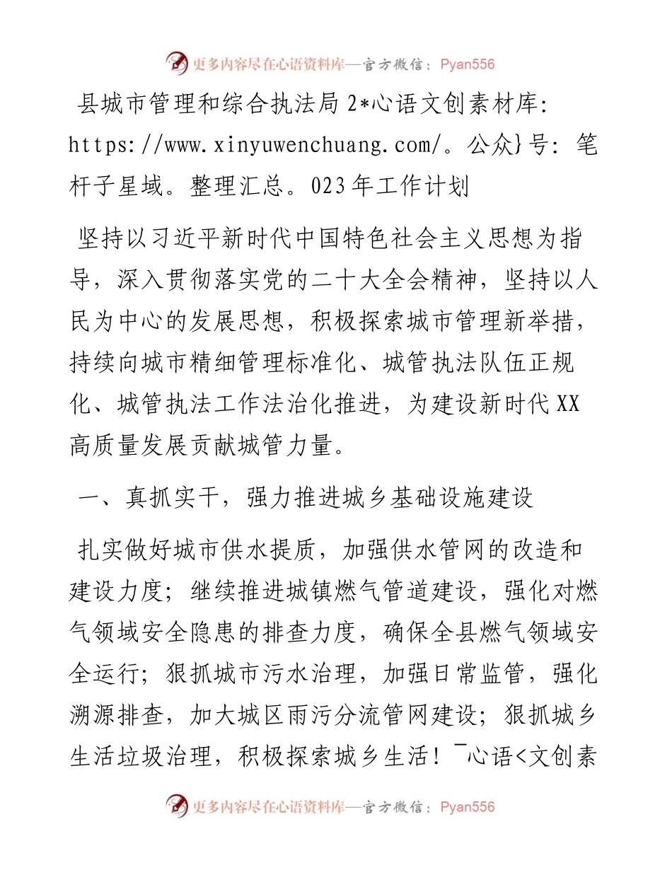 县城市管理和综合执法局2023年工作计划.docx_第1页