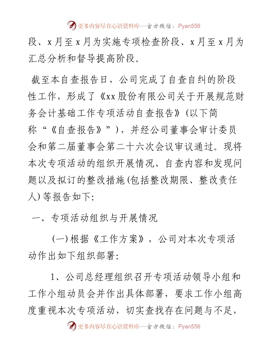 公司关于开展规范财务会计基础工作专项活动自查报告.docx_第2页