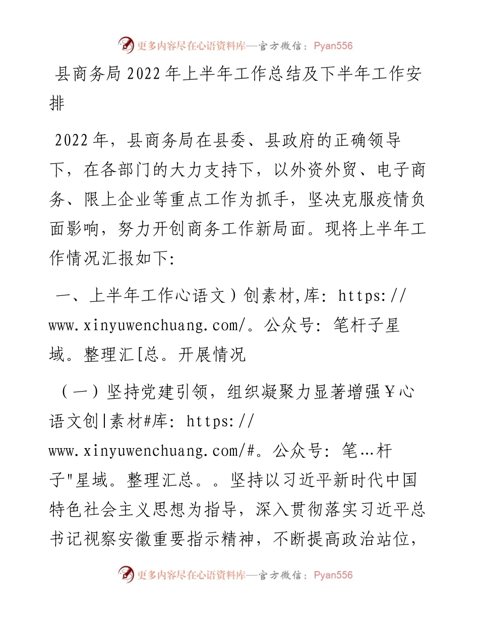 县商务局上半年工作总结及下半年工作安排.docx_第1页