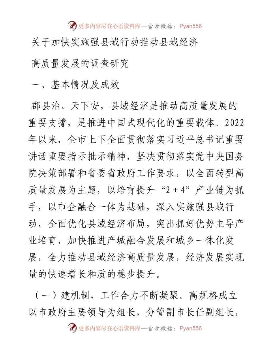 关于加快实施强县域行动推动县域经济高质量发展的调研报告.docx_第1页