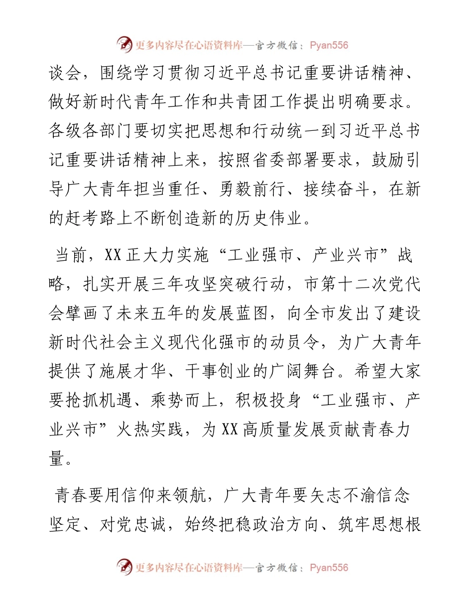 共青团员代表座谈会上的讲话提纲.docx_第2页