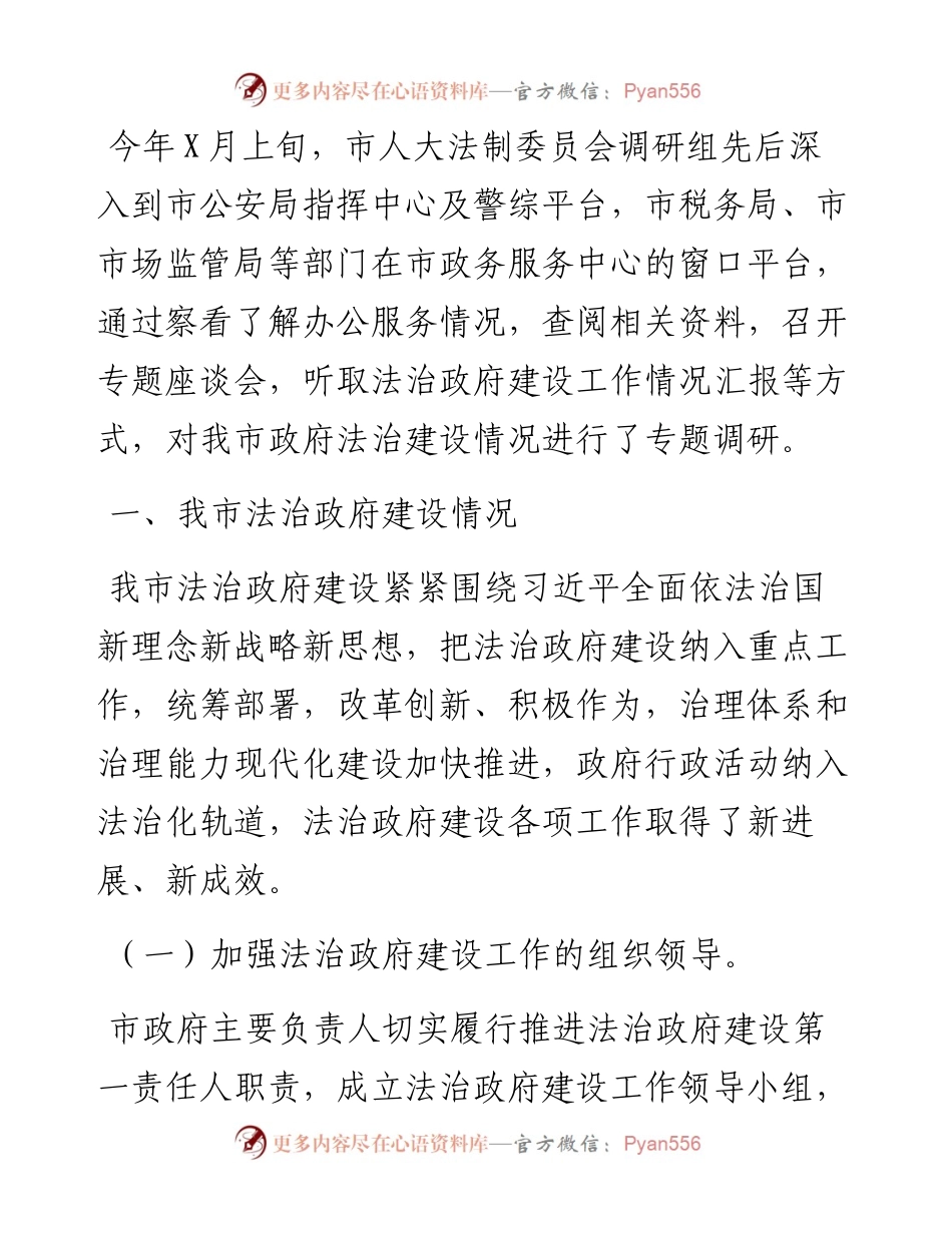 关于XX市法治政府建设情况调研报告.docx_第1页