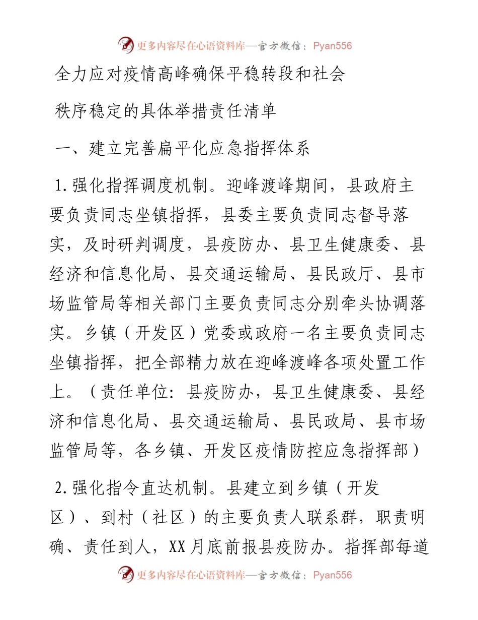 全力应对疫情高峰确保平稳转段和社会秩序稳定的具体举措责任清单.docx_第1页