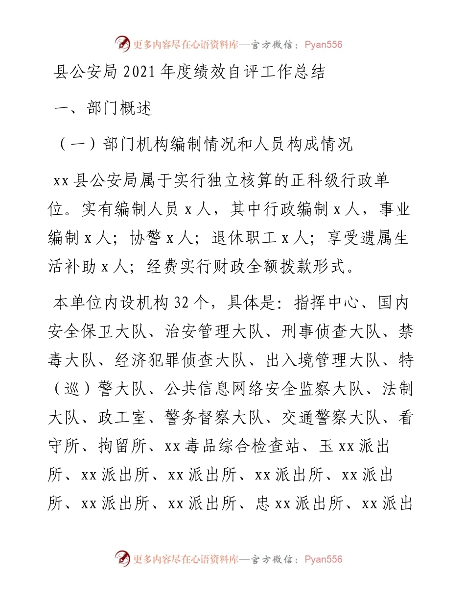 县公安局度绩效自评工作总结.docx_第1页