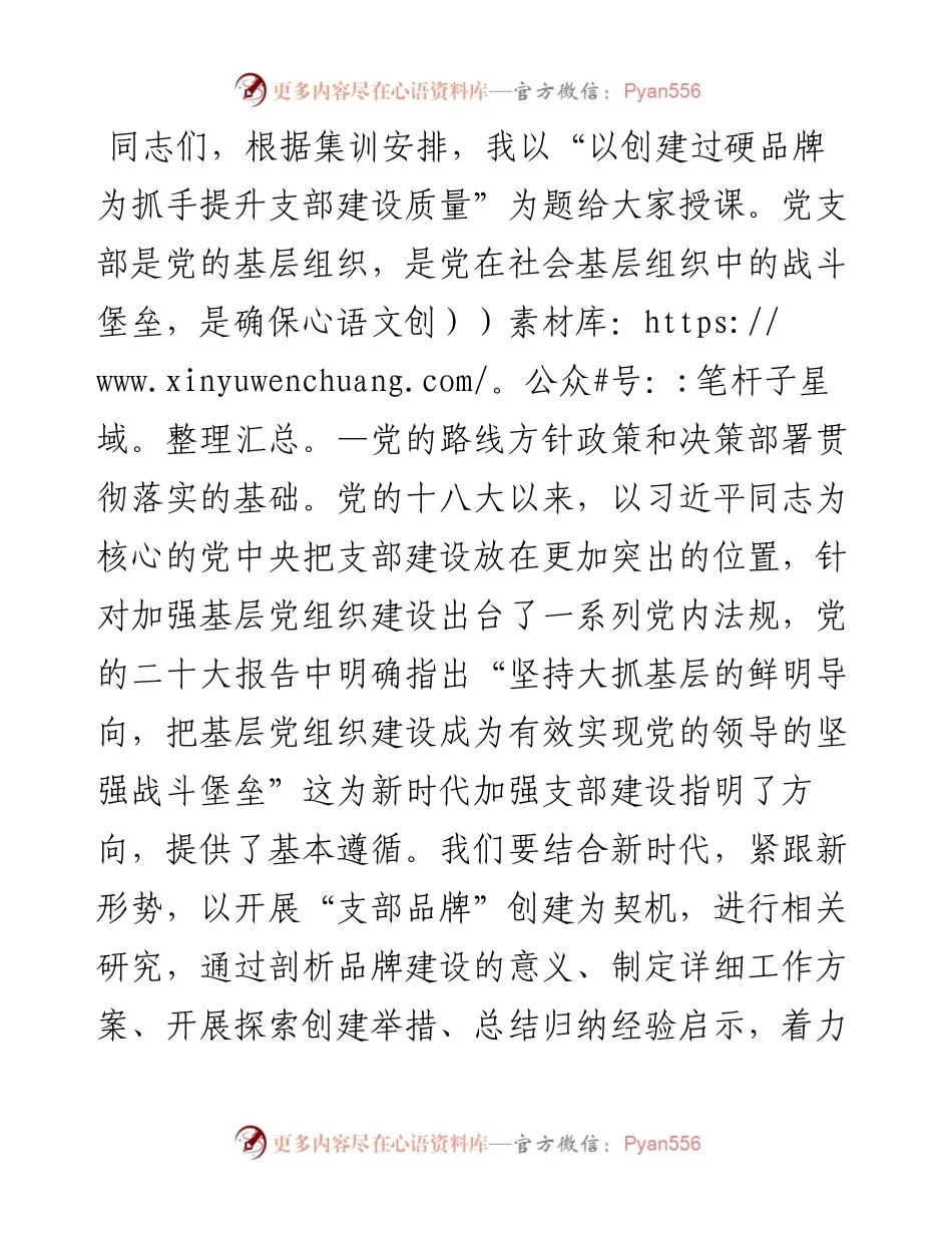 党课：以创建过硬品牌为抓手提升支部建设质量.docx_第1页