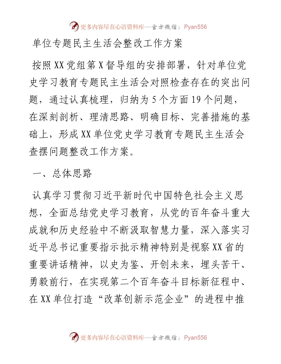 单位专题民主生活会整改工作方案.docx_第1页