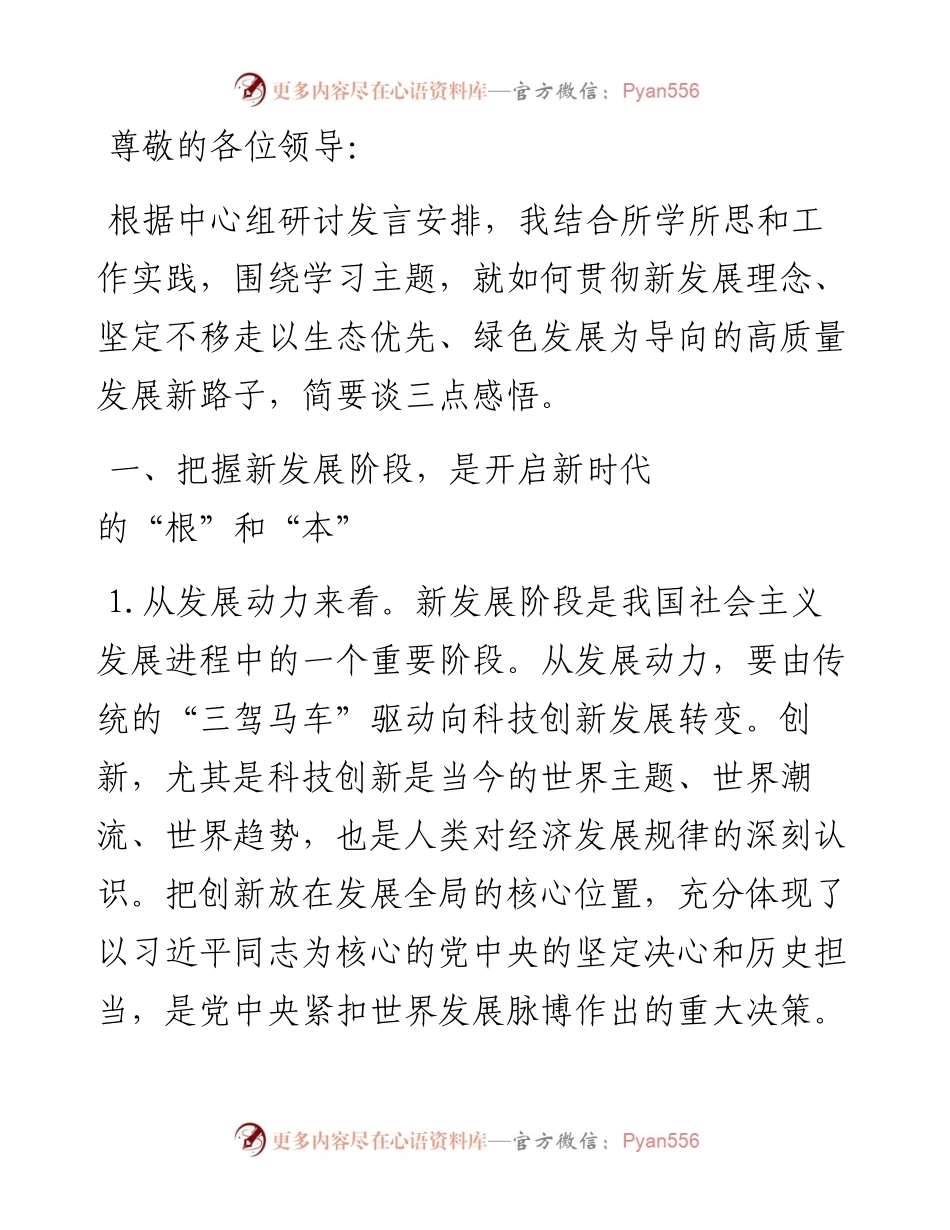 副市长在贯彻新发展理念专题理论学习中心组上的发言.docx_第1页