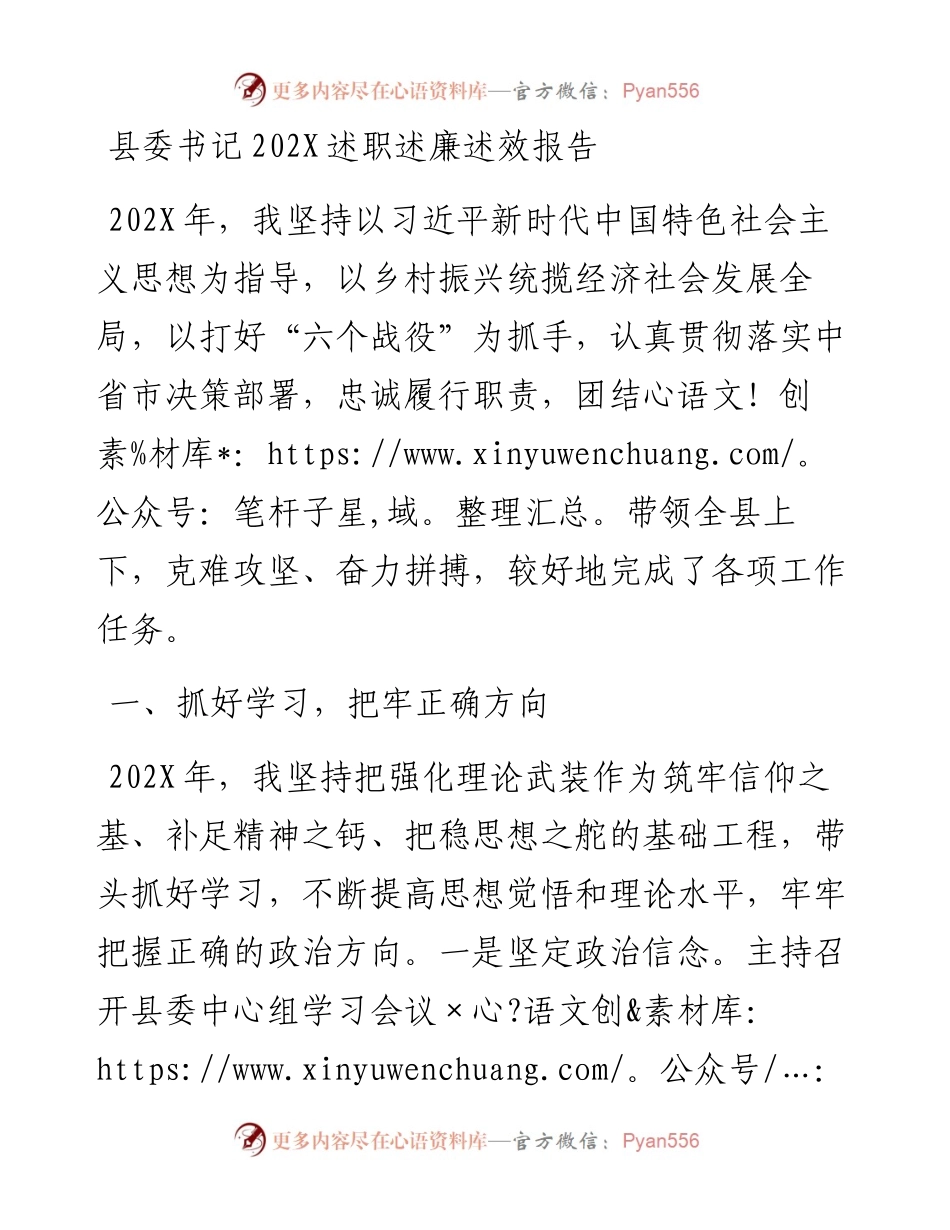 县委书记202X述职述廉述效报告.docx_第1页