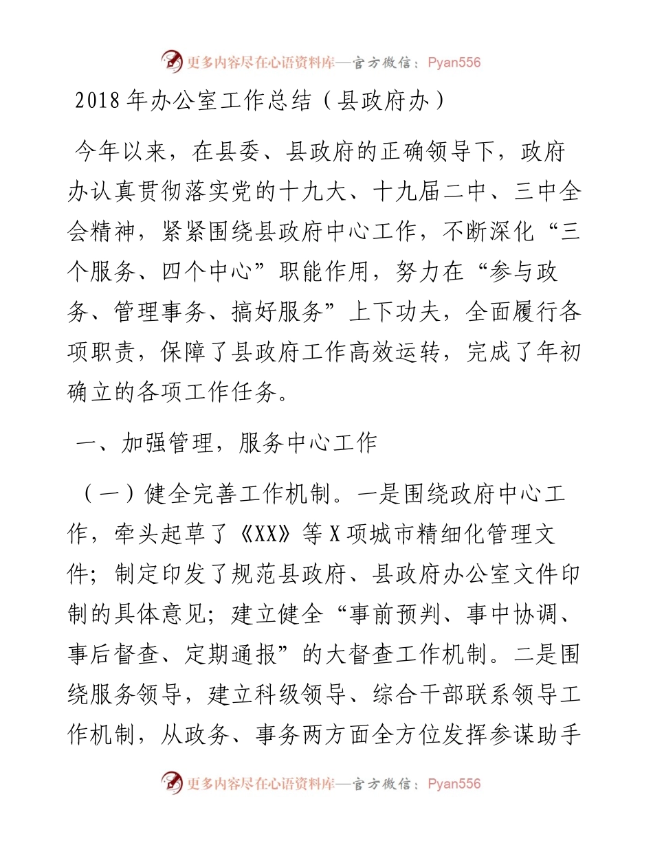 办公室工作总结（县政府办2）.docx_第1页