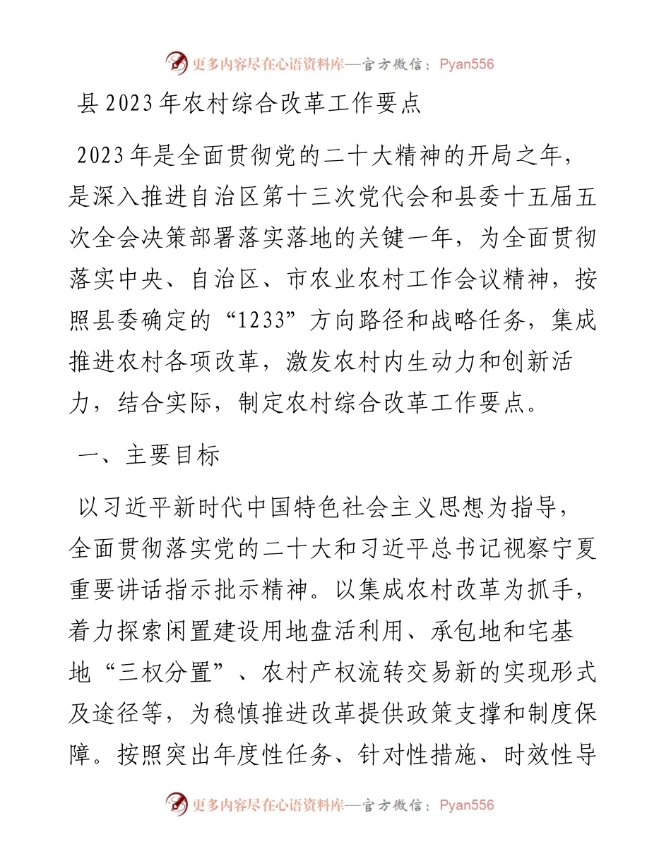 县2023年农村综合改革工作要点.docx_第1页