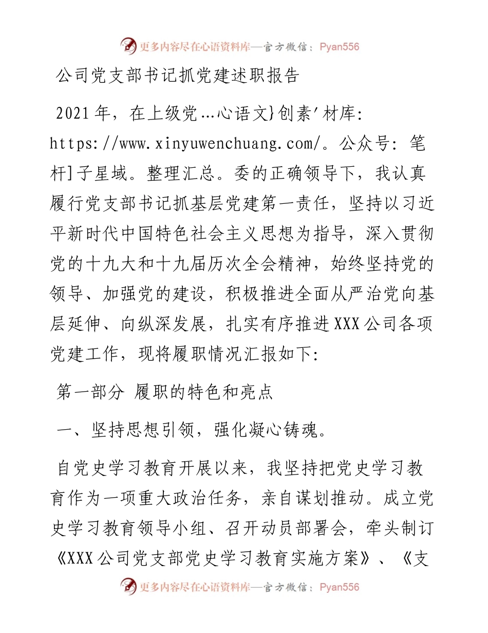 公司党支部书记抓党建述职报告.docx_第1页