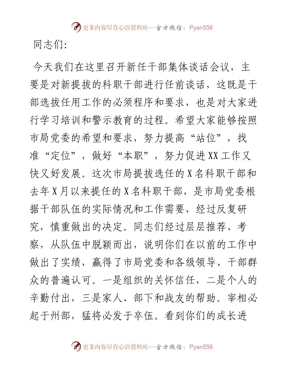 副市长、公安局长在市局新任科级干部集体谈话会上的讲话.docx_第1页