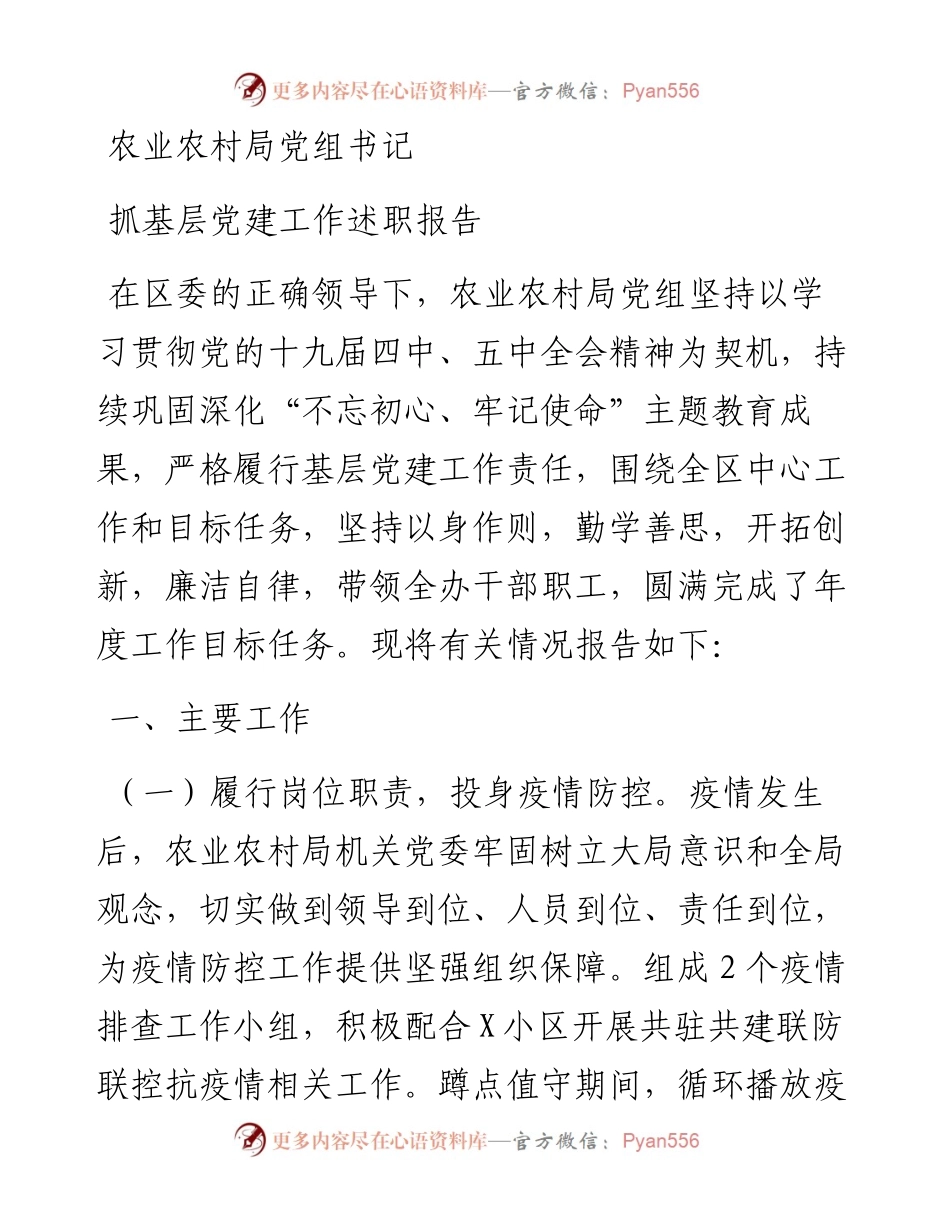 农业农村局党组书记抓基层党建工作述职报告(1).docx_第1页