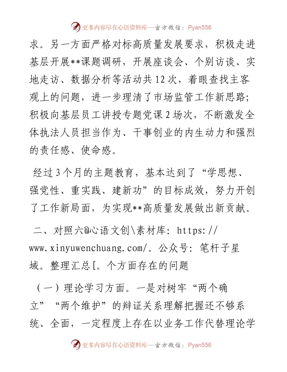 副局长主题教育专题民主生活会对照剖析材料.docx_第2页