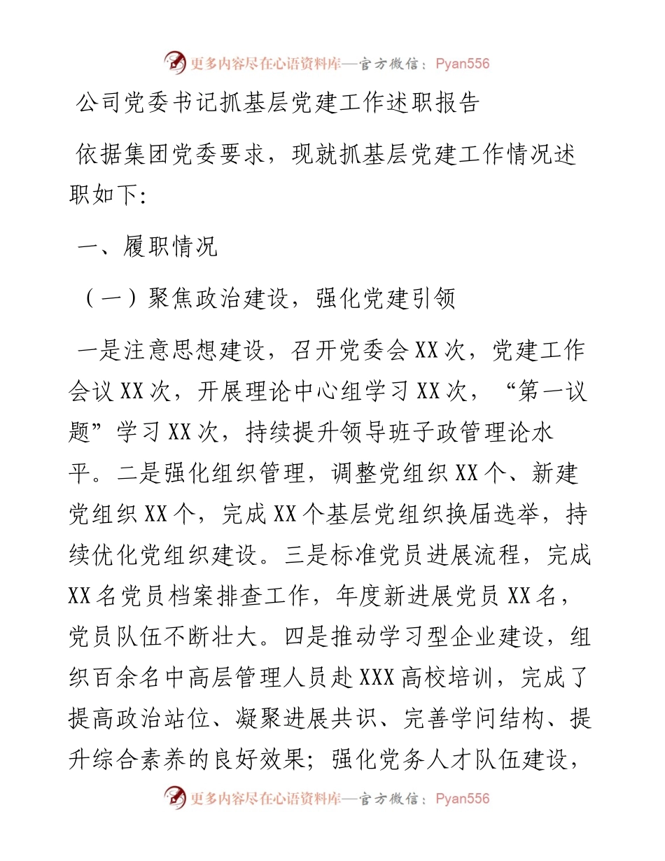 公司党委书记抓基层党建工作述职报告.docx_第1页