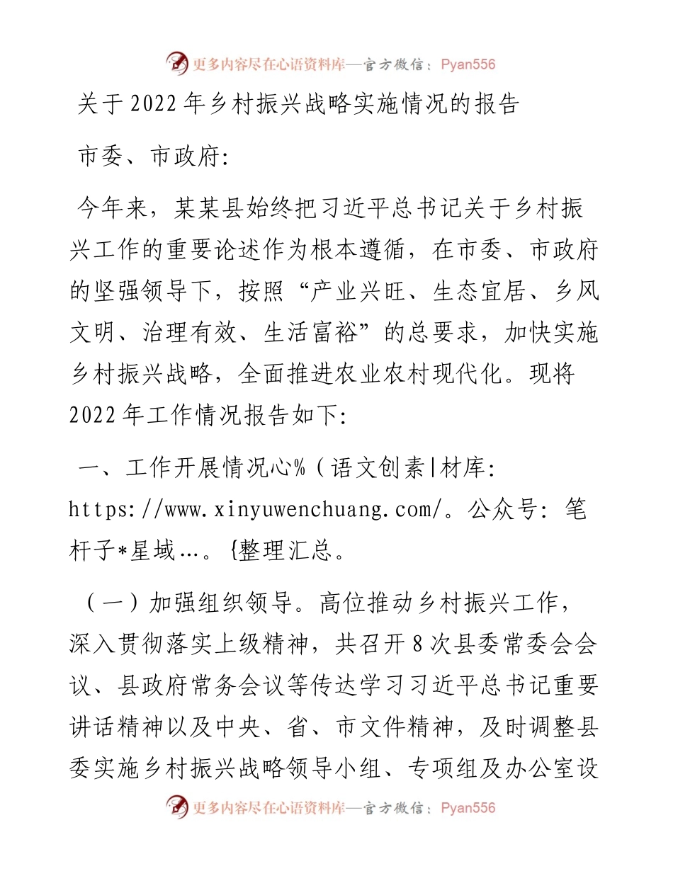 关于乡村振兴战略实施情况的报告.docx_第1页